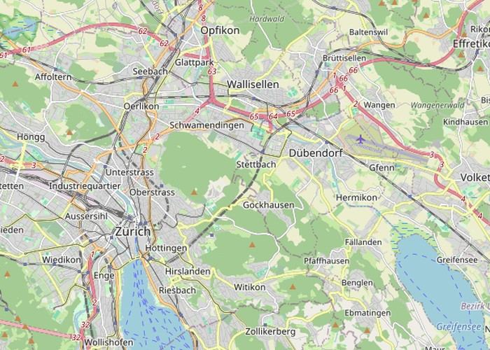 Map of Zürich and the surrounding area